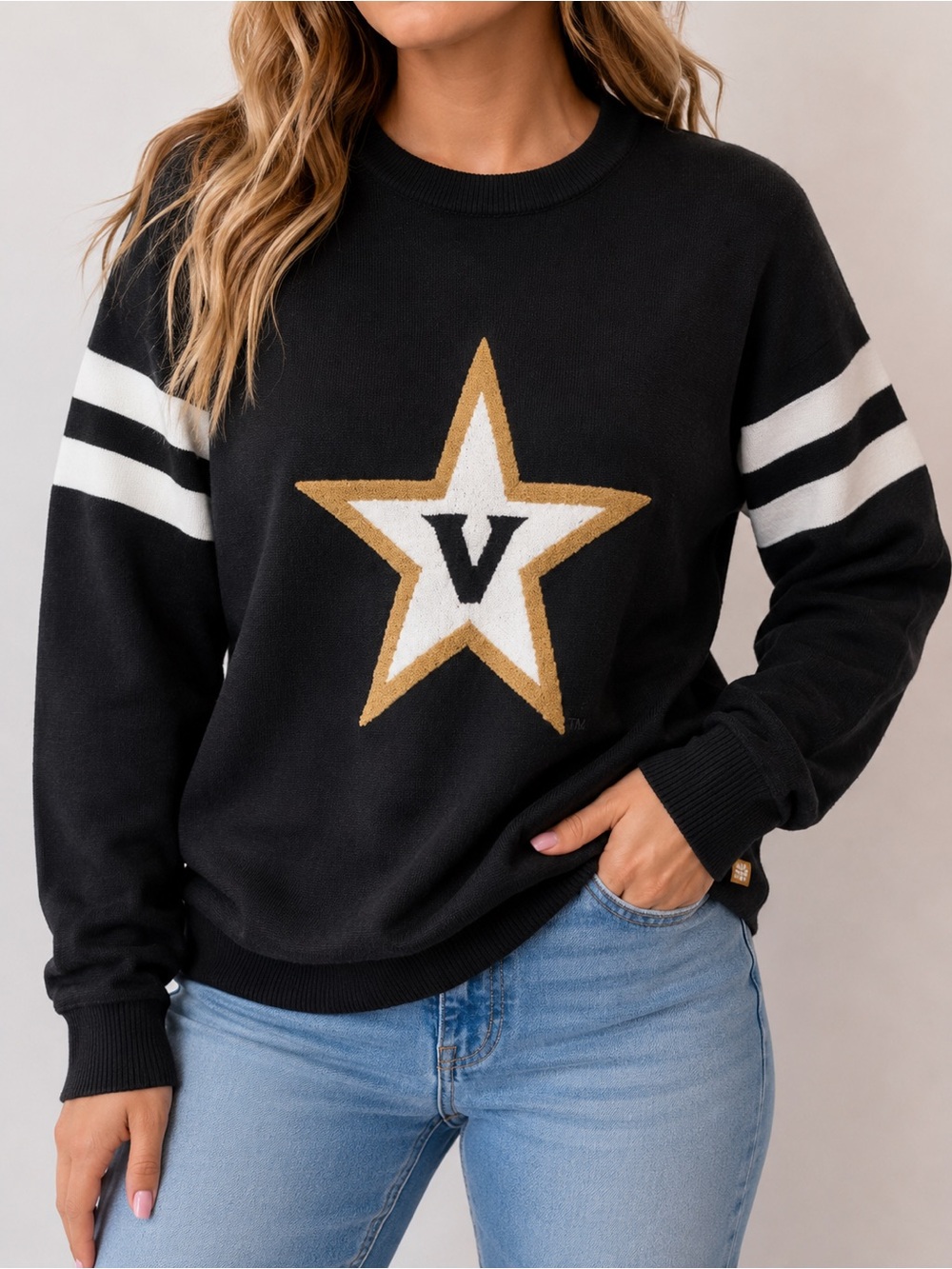 Homefield Vanderbilt Commodores Black Crewneck Sweatshirt White Stripes M